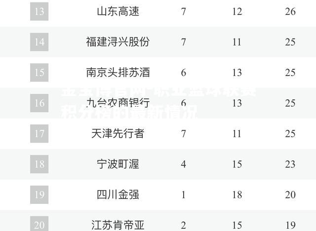 职业篮球联赛积分榜的最新情况